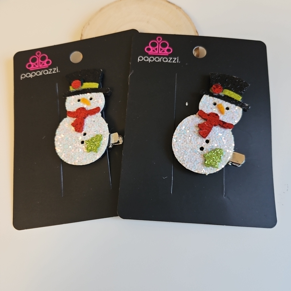 Paparazzi Festive Snowman Hair Clips - Red, Green, Black, White LOT OF 2